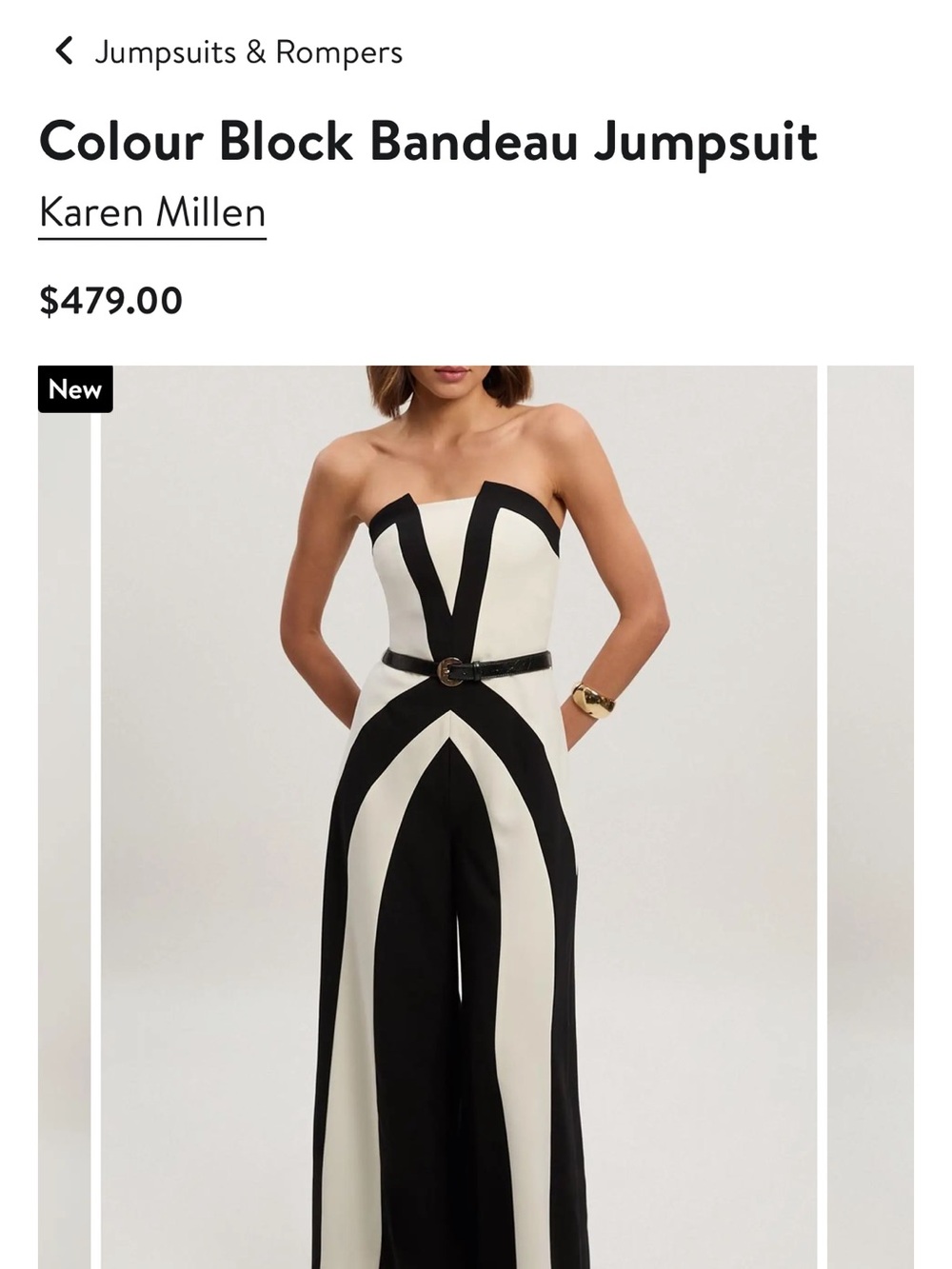 Karen Millen Black and White Strapless Colour-Block Jumpsuit